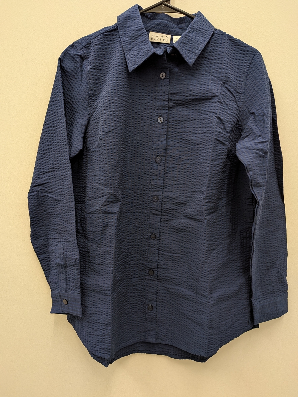 Joan Rivers Blue Button Down Shirt XS Women Textured Long Sleeve Collared Casual